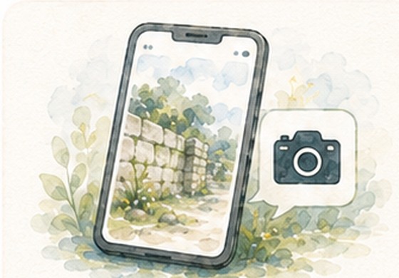 スマートフォンで擁壁を撮影するイメージ